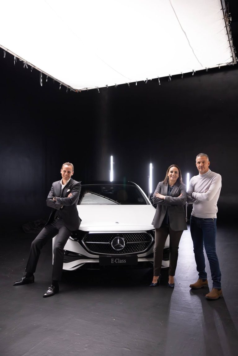 Mercedes-Benz South Africa team portrait with the E-Class in the studio, photographed by Indirect Media