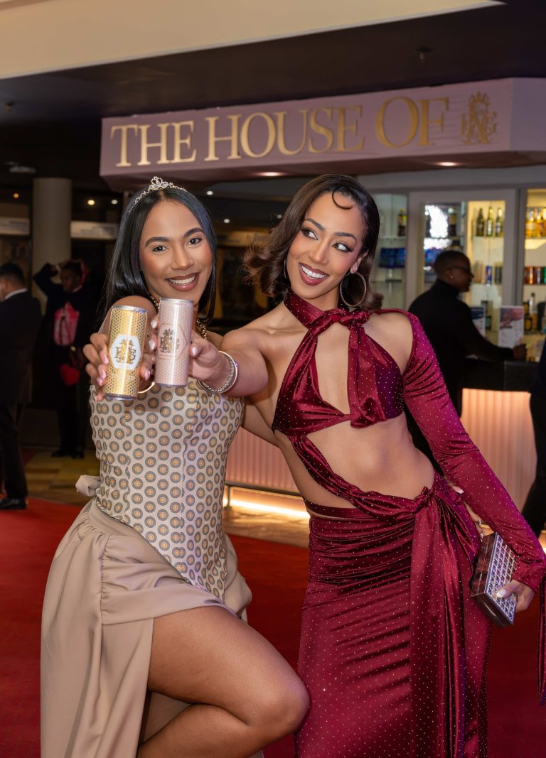 Two guests with BNG cans on the red carpet at the BNG Awards, photographed by Indirect Media