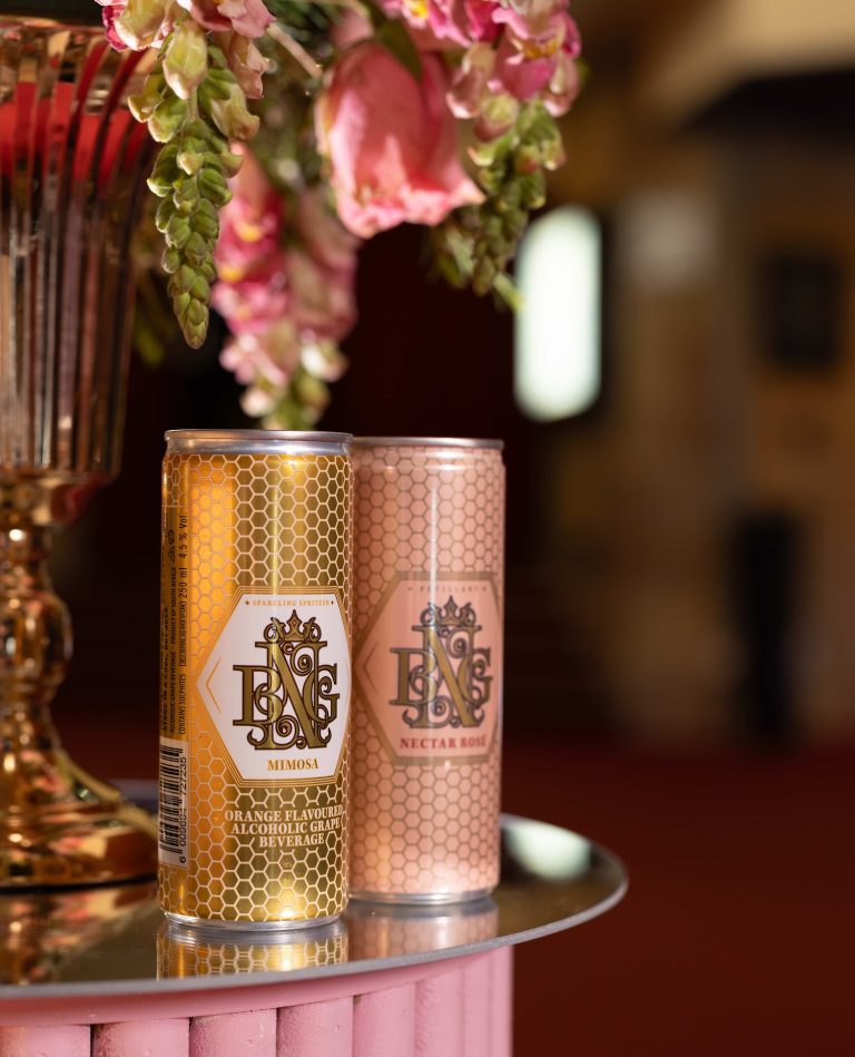 BNG cans on a floral display at the BNG Awards, photographed by Indirect Media
