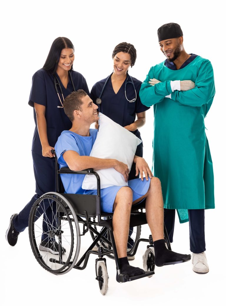 Dr Threads scrubs campaign shot: a care team around a patient, photographed by Indirect Media