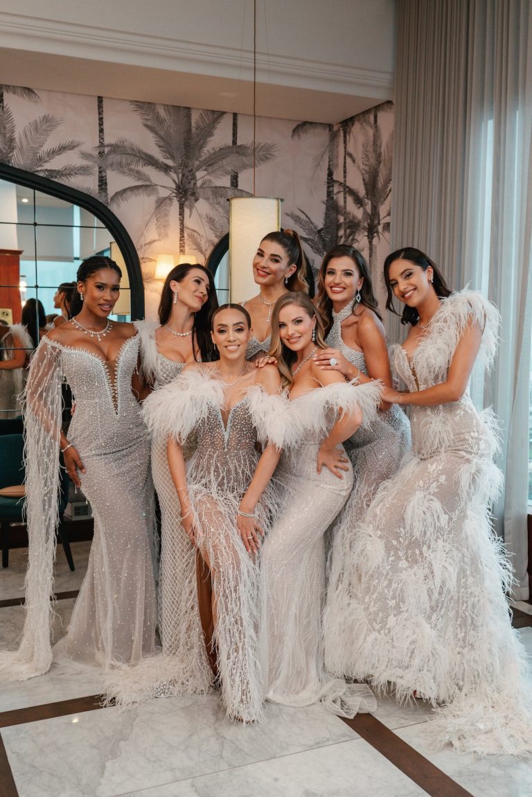 Pageant contestants in white gowns, photographed by Indirect Media